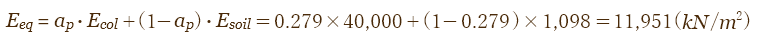 Eeq=ap･Ecol+(1-ap)･Esoil=0.279×40,000+(1-0.279)×1,098=11,951 (kN/m2)