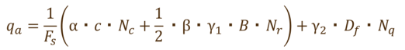 qa=(α・c・Nc+1/2・β・γ1・B・Nr)/Fs+γ2・Df・Nq